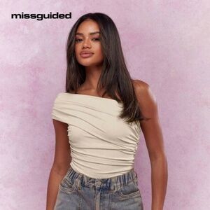 MISSGUIDED Elegant Asymmetric Off-Shoulder Ruched Bodysuit Size Med
